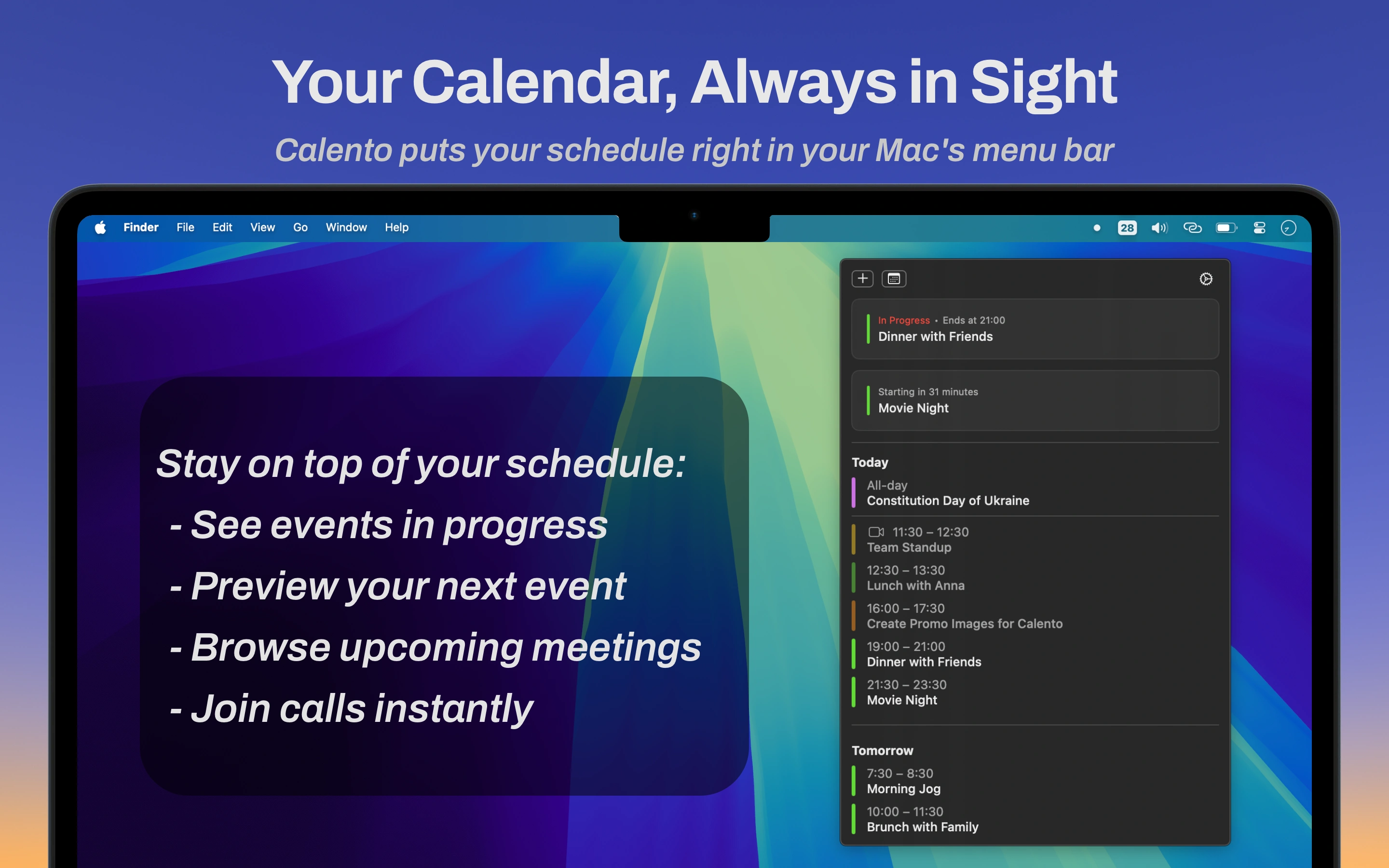 Menu bar showing the dynamic date icon