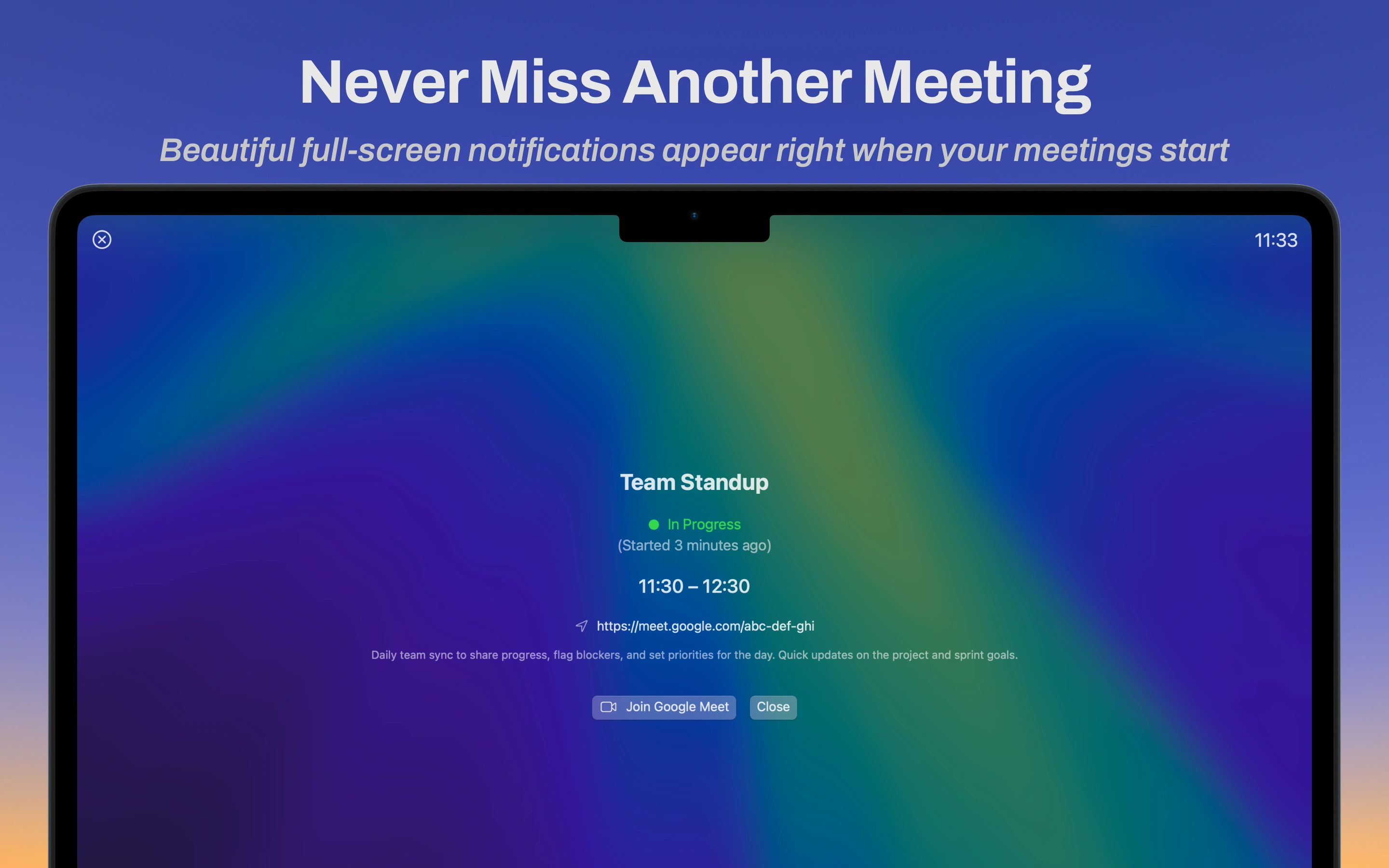 Full-screen overlay notification